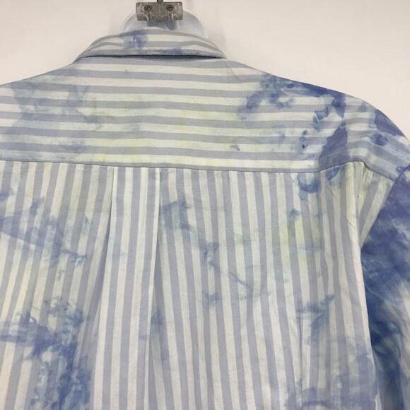 Free People Nola Shirt Dress S Striped Tie Dye Poplin Button Front Waist Tie NWT - Picture 11 of 12